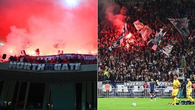 Bordeaux-Pau : banderoles de la soirée au Virage Sud et animations au Virage Nord