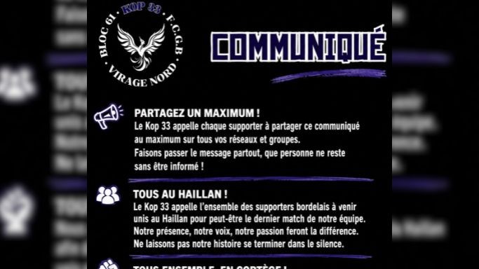 Girondins : le Kop 33 appelle à un rassemblement avant le match de préparation face à Tarbes